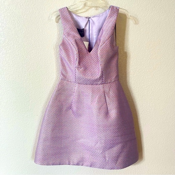 Monique Lhuillier Dresses & Skirts - Monique Lhuillier Metallic Brocade V-Neck Fit & Flare Dress Lilac Gold Size 10